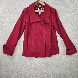 Gap Red Wool Blend Double Breasted Pea Coat Womens Size L
